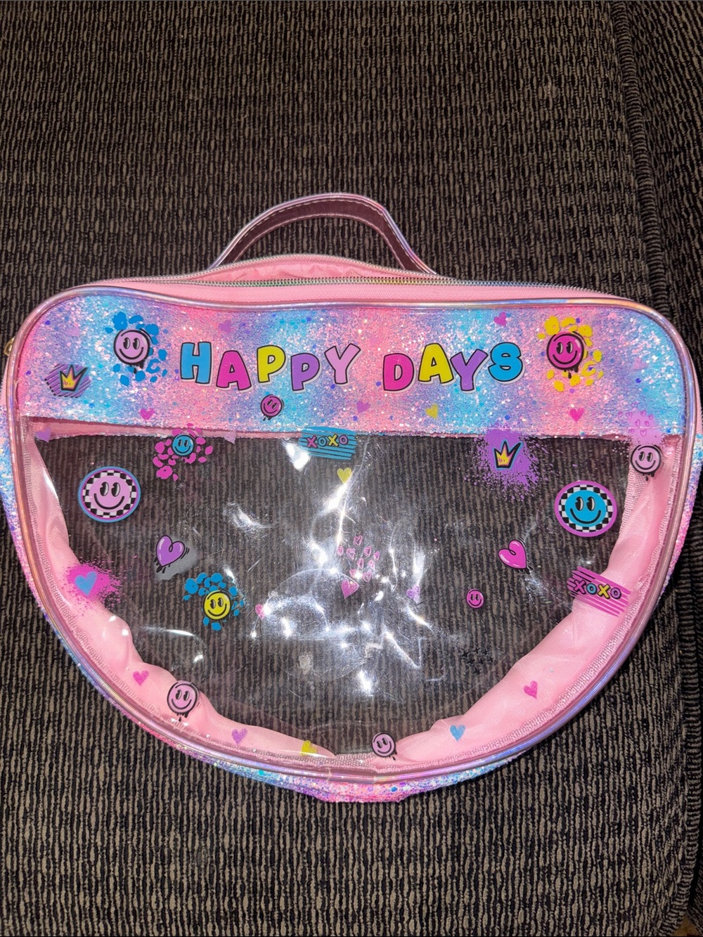 Kids 'Happy Days' Pink Glitter Clear Heart Bag